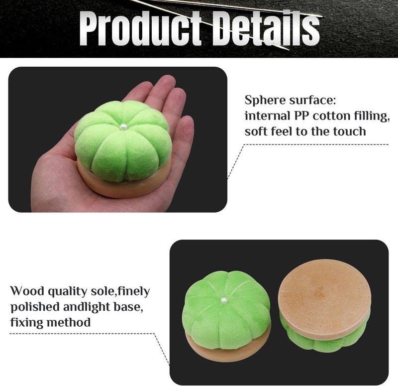 Uxney Pin Cushion,Wooden Sewing Pin Cushion Pincushion Needle Cushion for Sewing Quilting Needlework DIY Crafts(Green,2 PCS) - Image 4